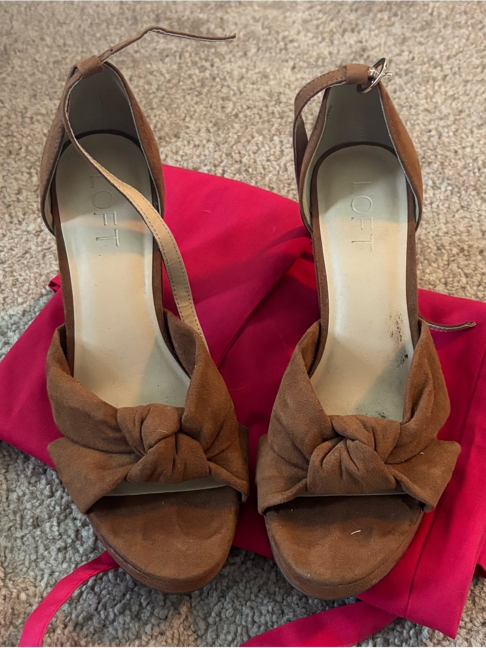LOFT Brown Suede Knot Front Wedge Sandals